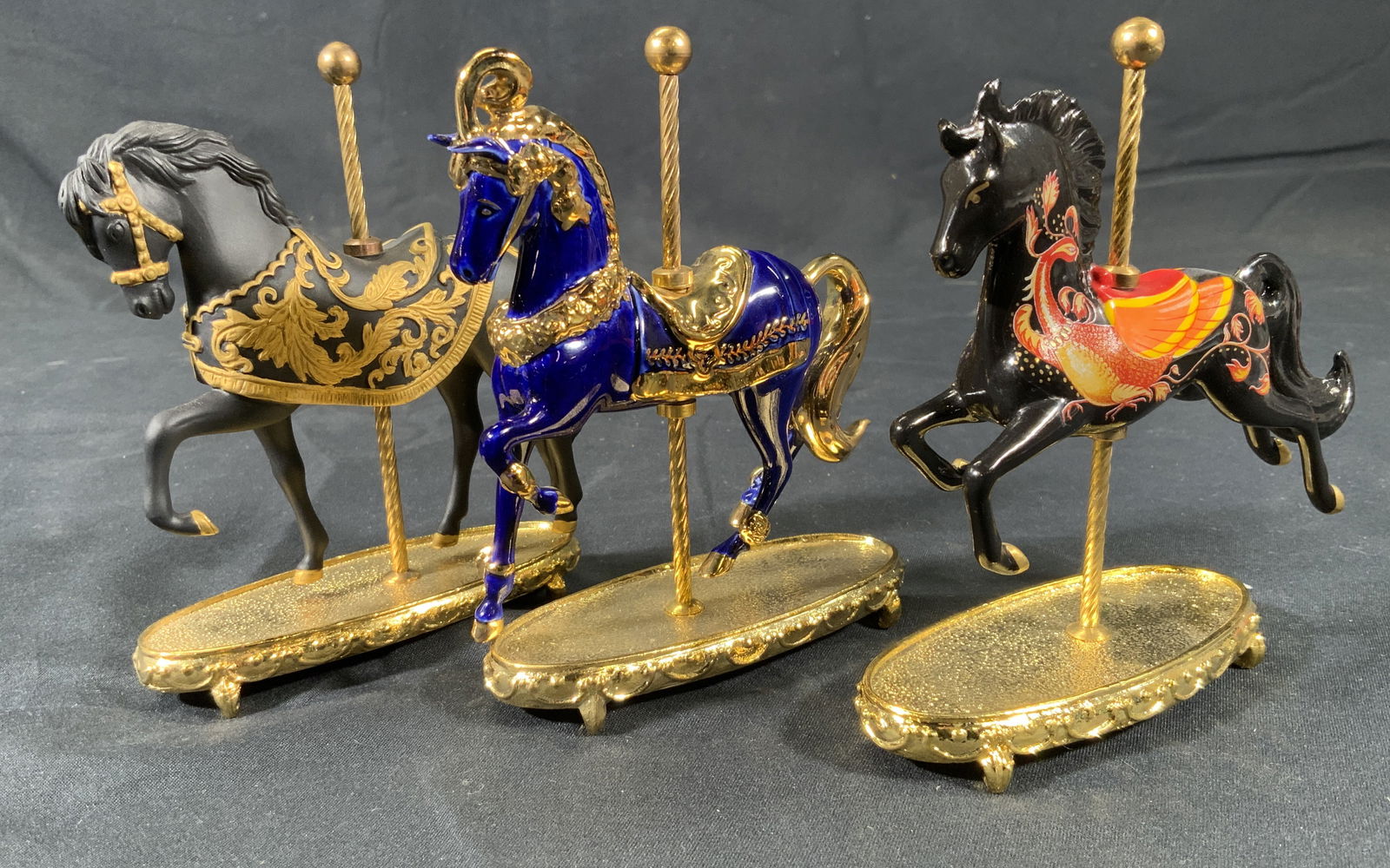 3 Franklin Mint Gold Toned Carousel Horses Figural (1 of 10)