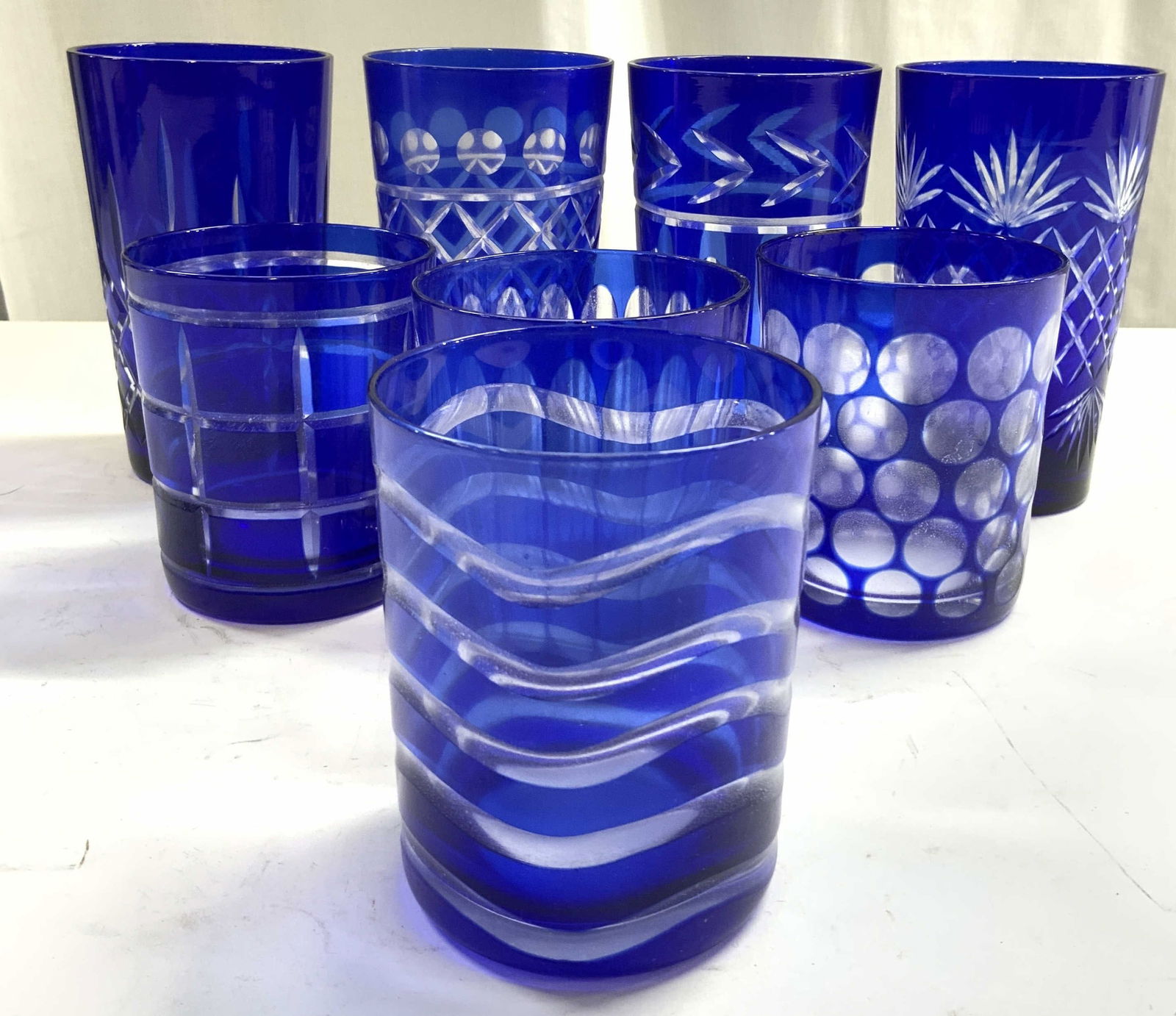 Lot 8 Bohemian Cobalt Art Glass Cups Vessels (1 of 9)