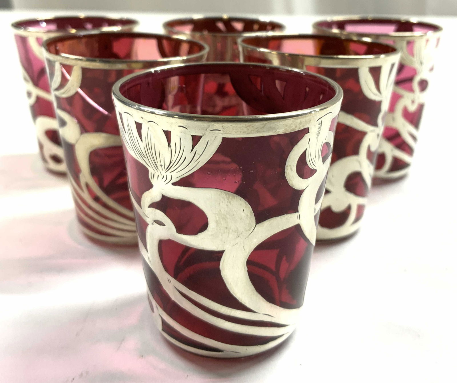6 Sterling Silver Overlay Cranberry Glass Vessels (1 of 7)