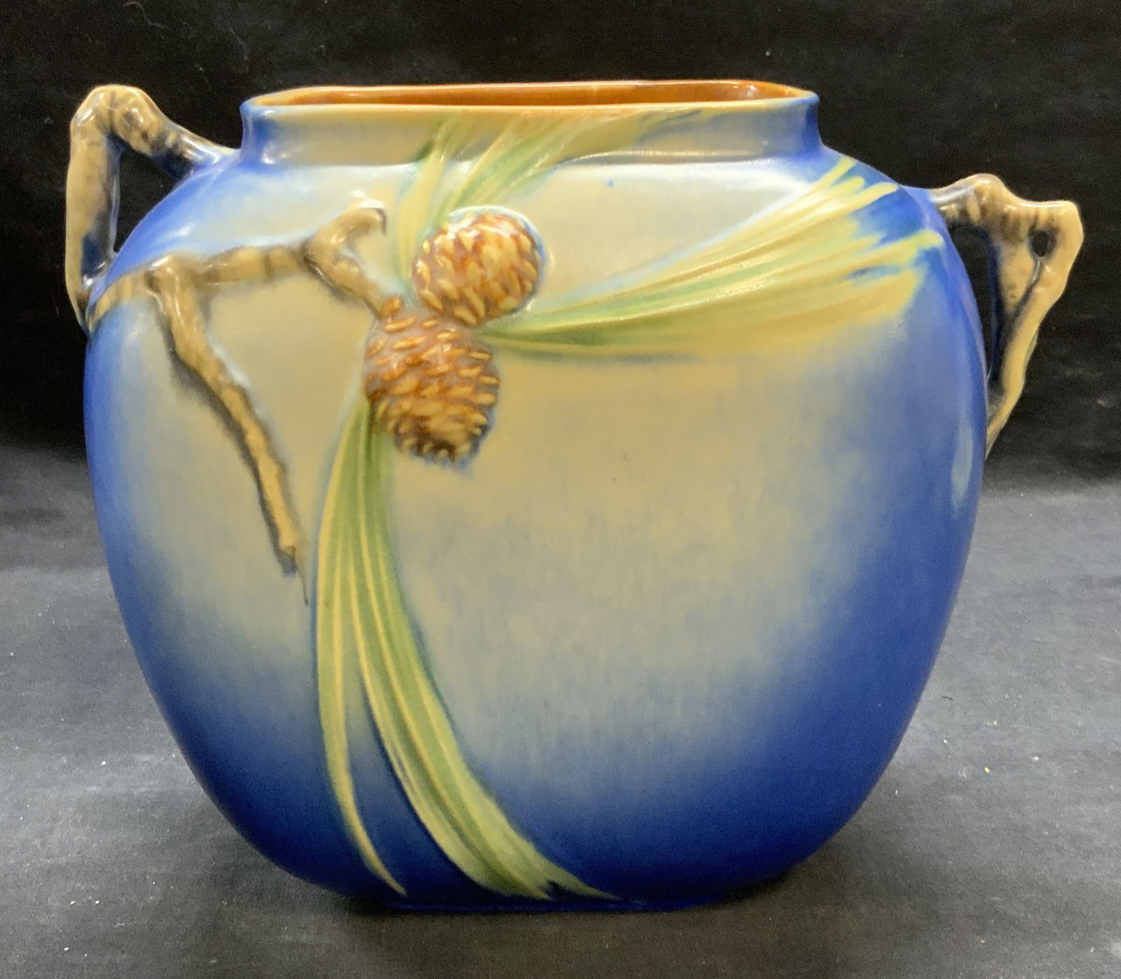 Vntg Roseville Blue Ceramic Pinecone Vase (1 of 11)