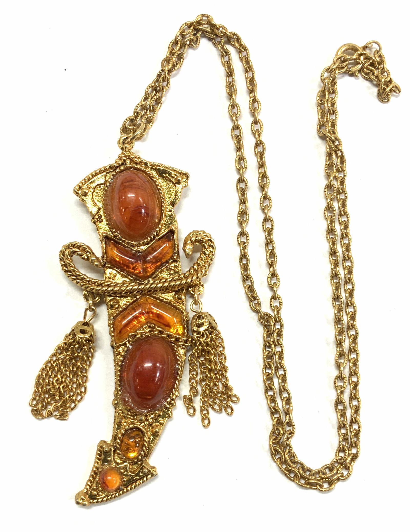 Scimitar Chunky Pendant Dagger Necklace w Amber (1 of 6)
