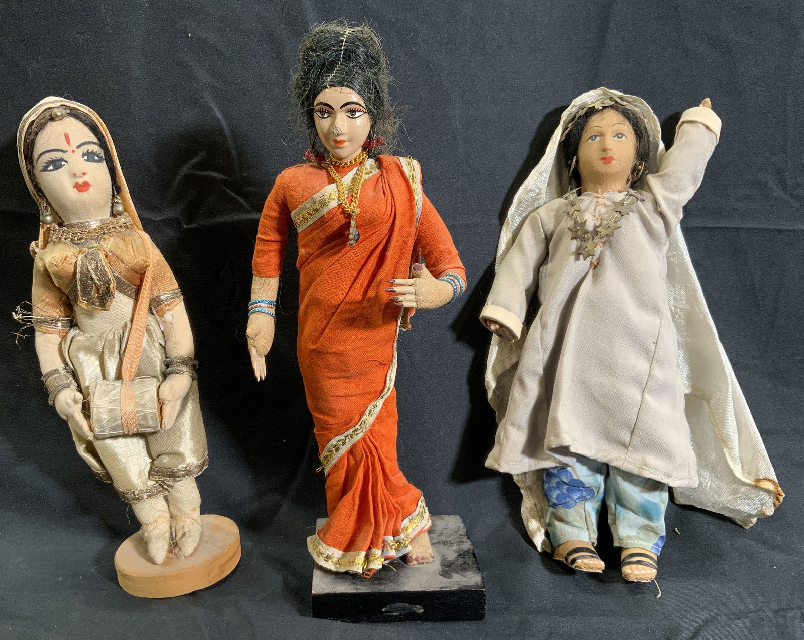 Three Wood & Fabric Indian Dolls on Bases (1 of 15)
