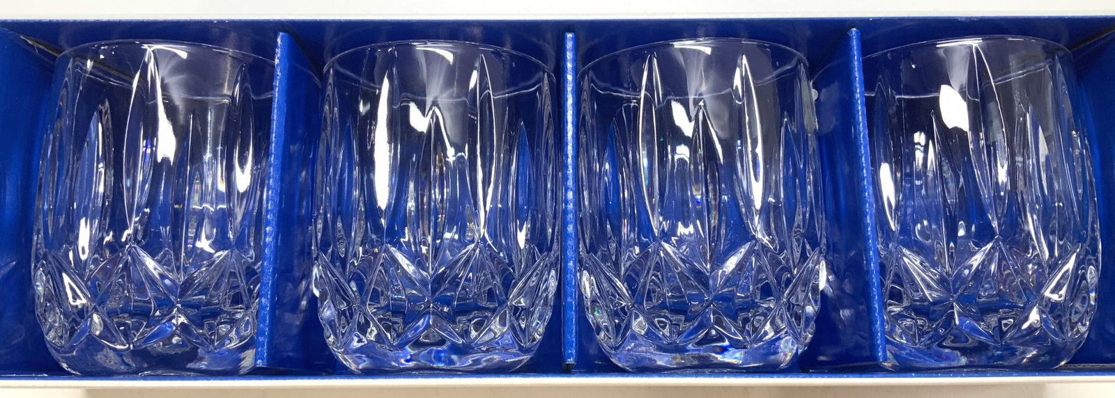 Set 4 MIKASA Lead Crystal Tumblers, NIB: MIKASA full lead crystal old fashioned glasses. Open box, glasses appear never used. Each measures 4 in. Ht x 3 in. Diameter. Whisky glasses, Cocktail, Crystal Glasses, MIKASA Crystal Tumblers, Luxury