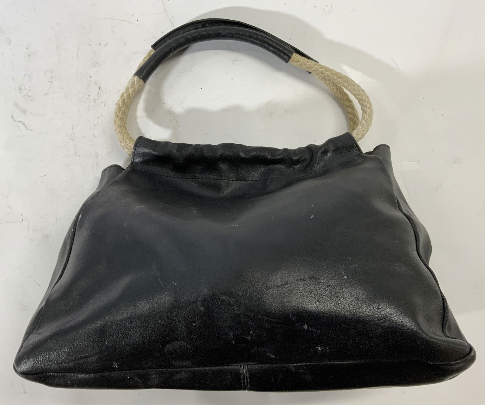 FURLA Leather Handbag W Cord Straps Black ITALY (1 of 6)