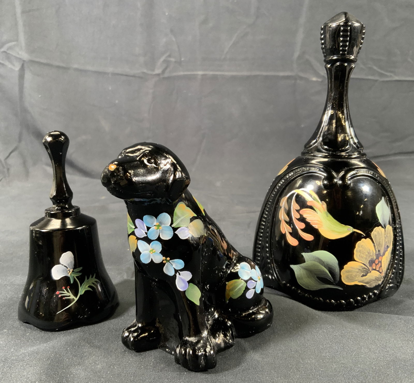 Hand Painted Black Ceramic Bells & Dog Figural (1 of 12)