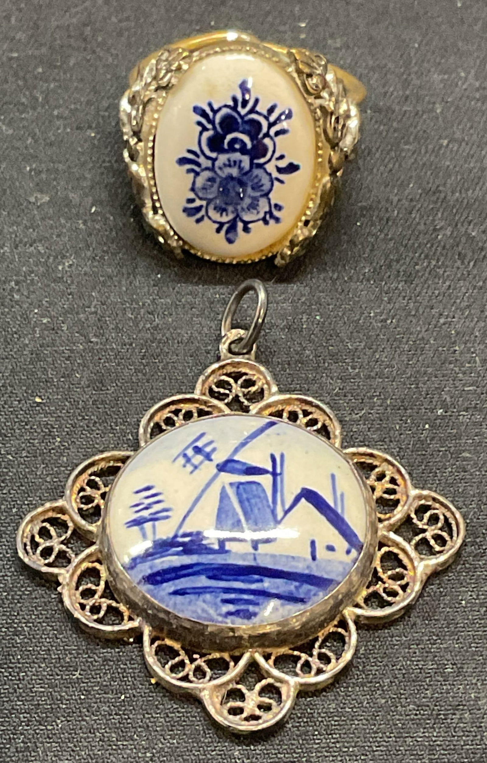 Lot 2 Delfts Sterling Silver Porcelain Pendant + (1 of 6)
