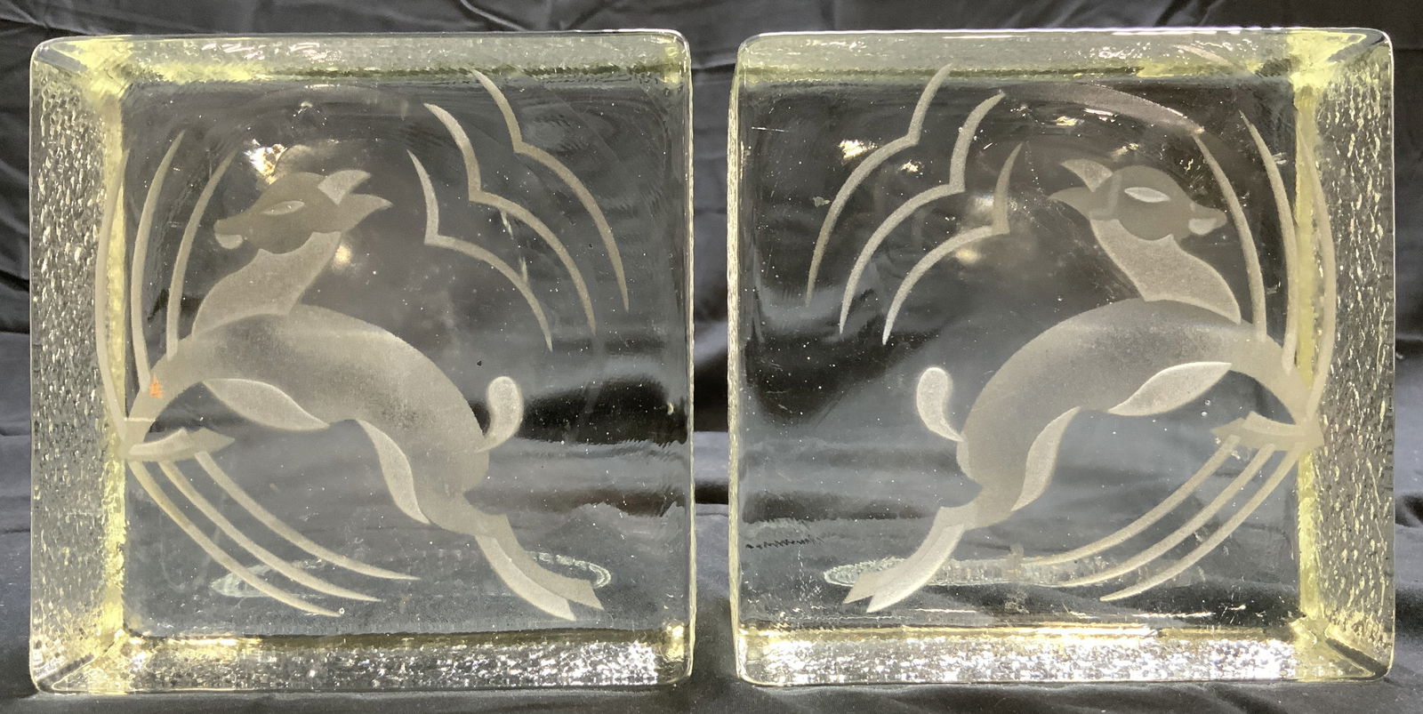 Pr Frosted Art Glass Deer Block Bookends (1 of 7)