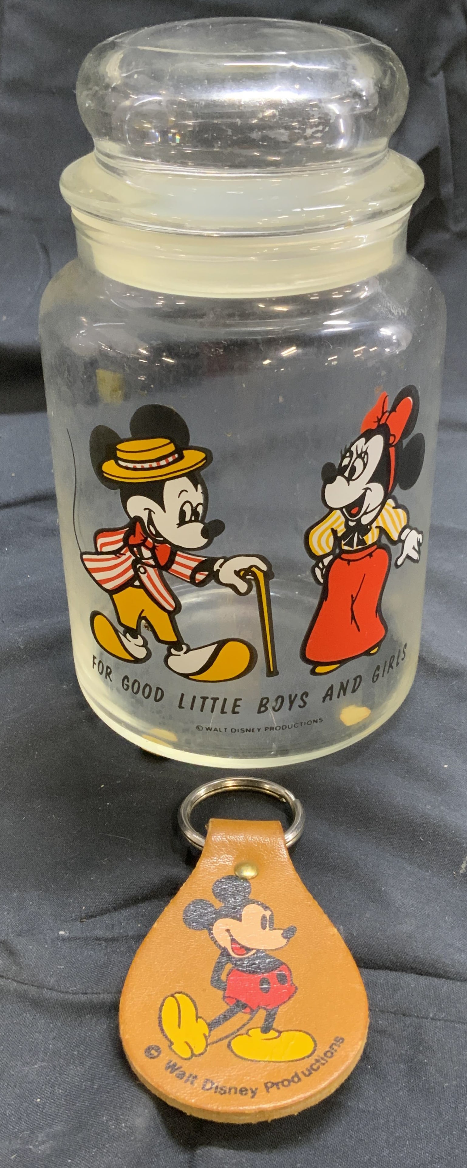 Mickey Mouse Glass Jar W Lid & Key Chain (1 of 6)