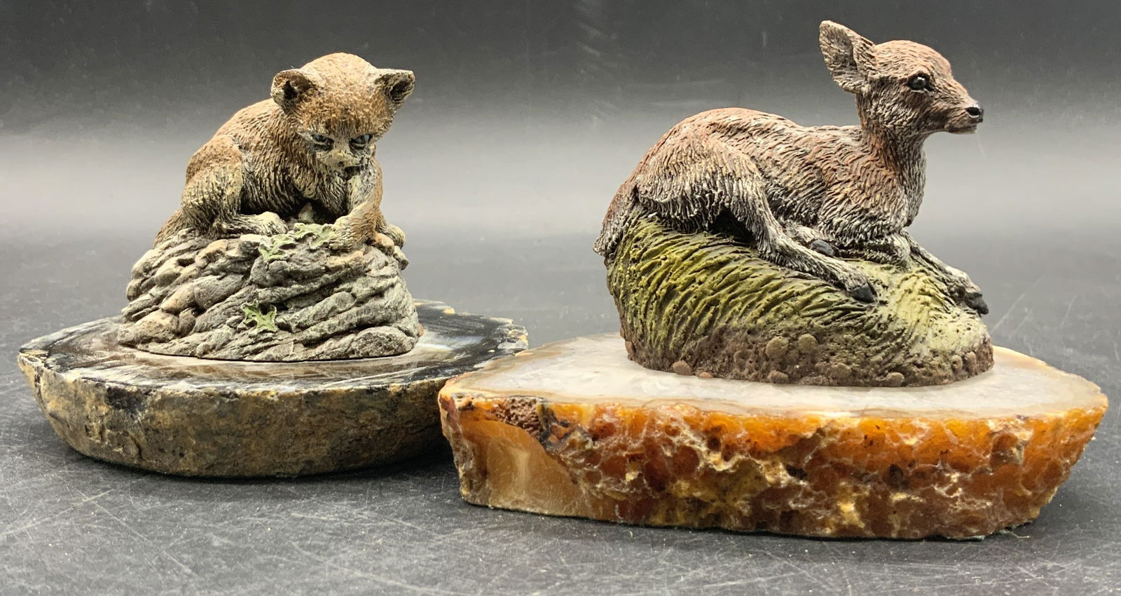 2 1978 DEATON Animal Figurals Atop Geode Slices (1 of 11)