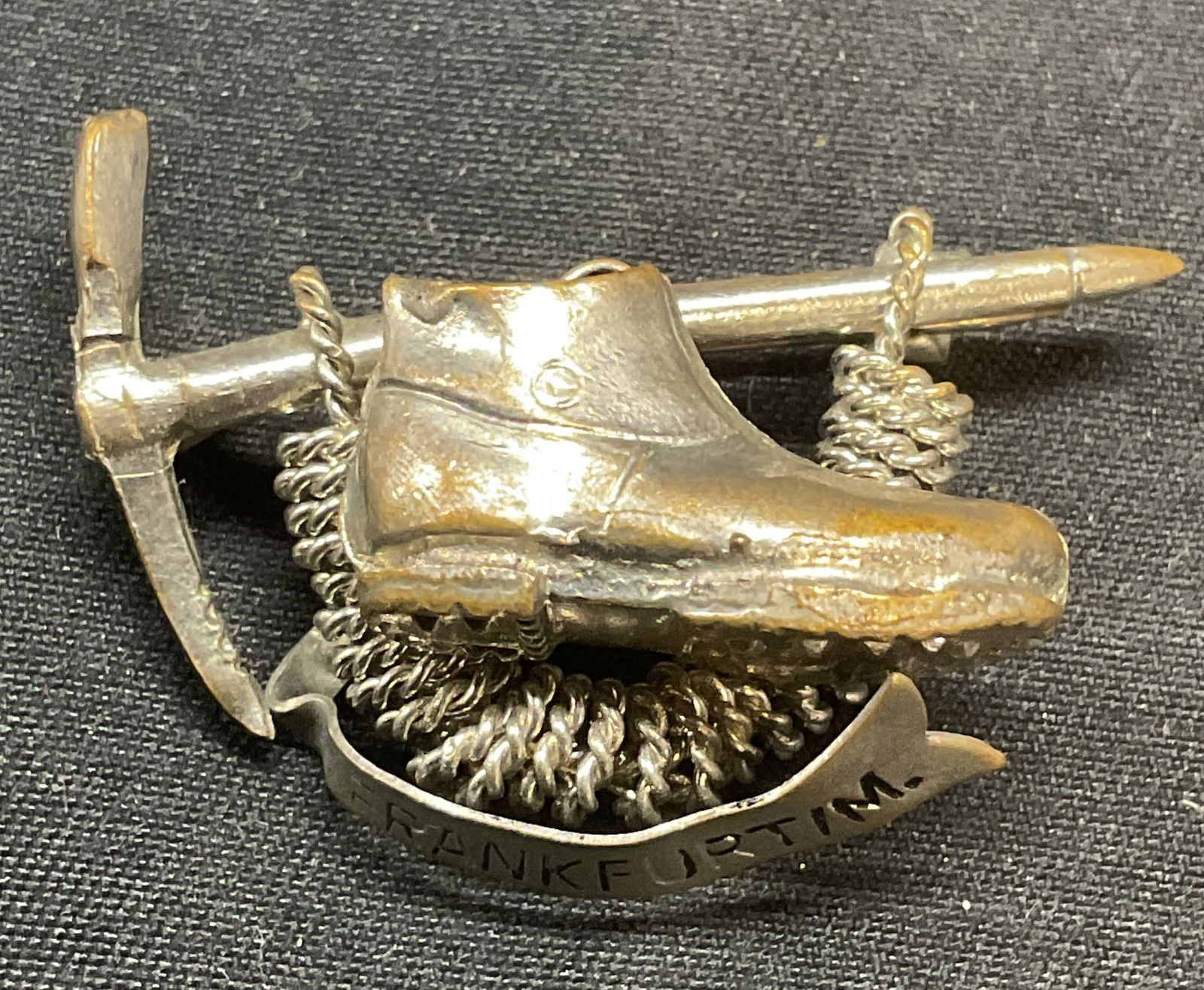 Vntg Silver Tone Boot & Pickaxe Brooch, Germany (1 of 6)