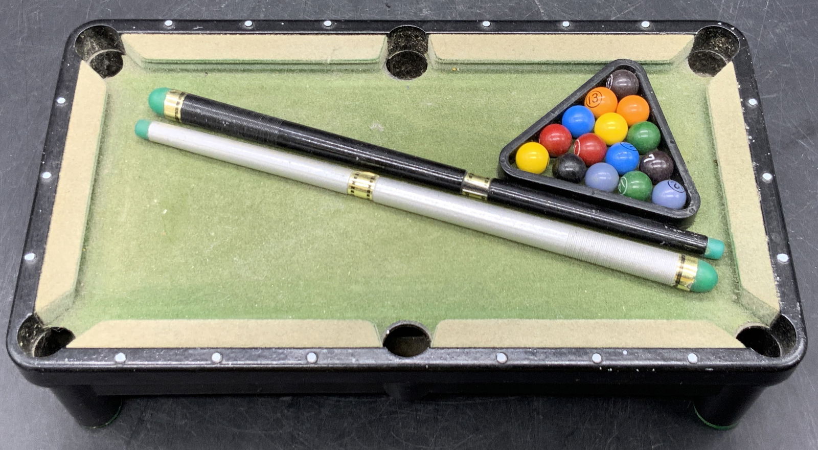 Vintage Tabletop Pool Table W/ Cue Sticks & Balls (1 of 9)