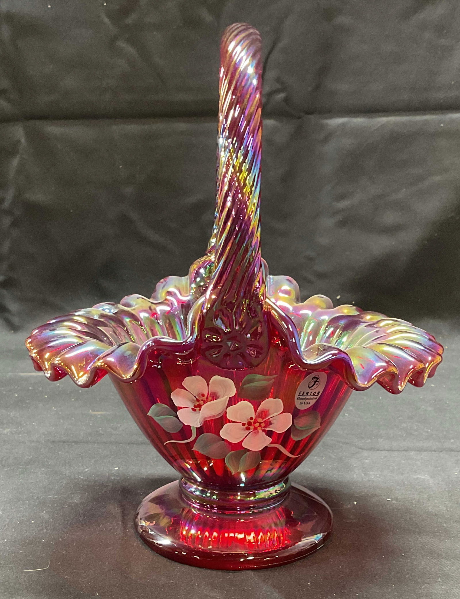 Fenton Pickenpaugh Painted Carnival Glass Basket (1 of 7)