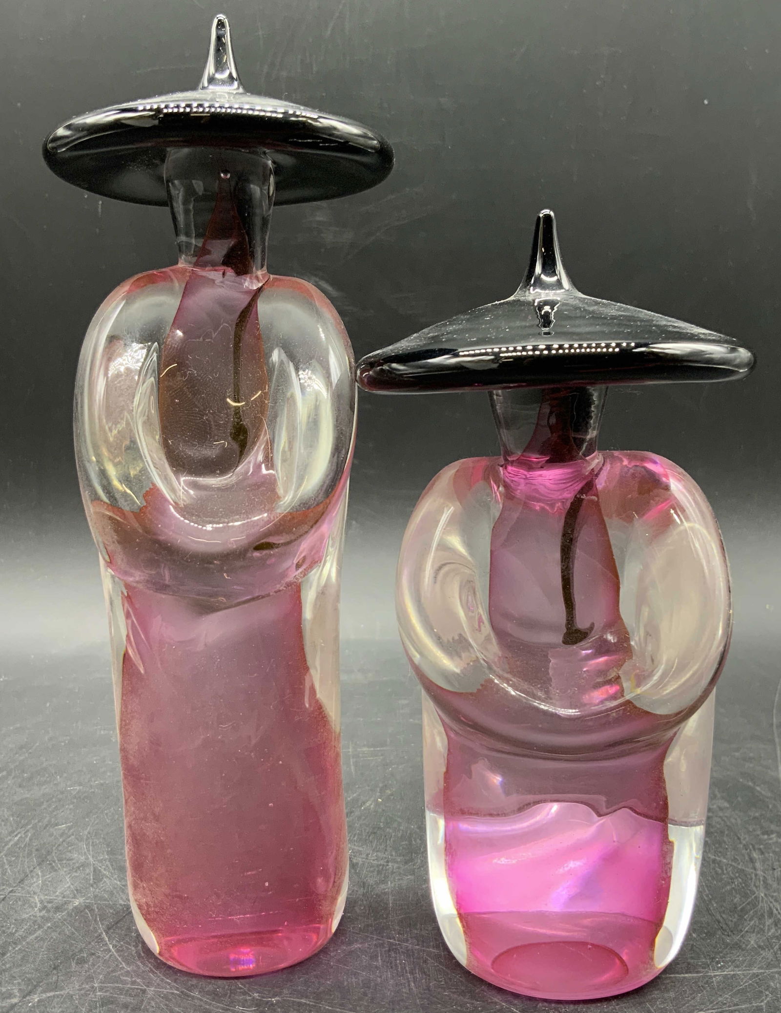 2 MURANO Pink&Black Art Glass Asian Figurals ITALY (1 of 10)