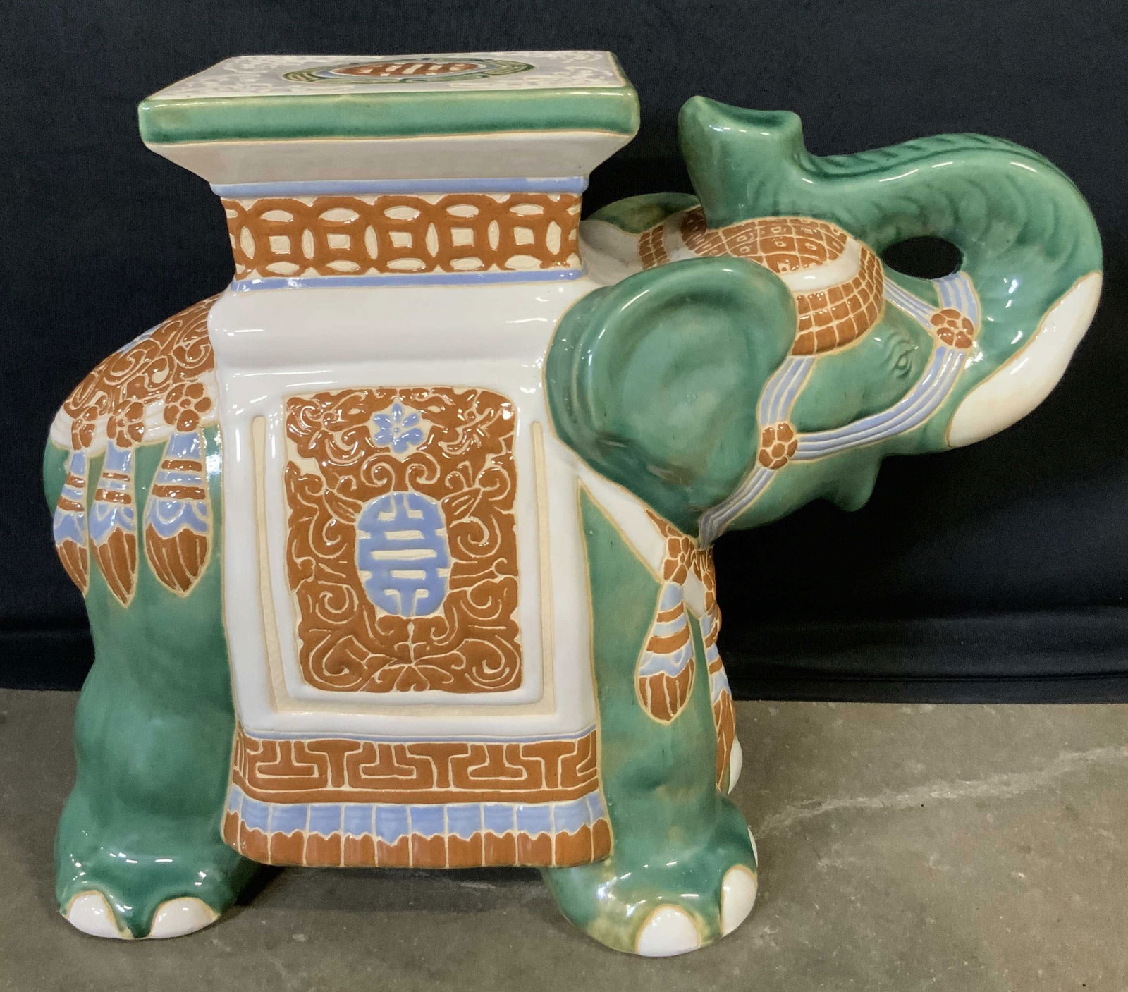 Vintage Glazed Ceramic Elephant Stool (1 of 10)