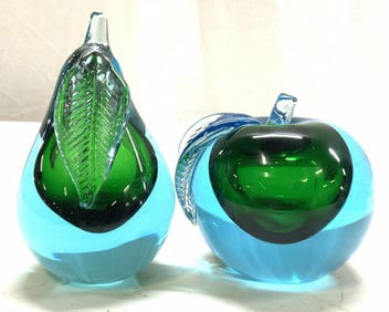 Alfredo Barbini Blown Murano Apple & Pear Bookends