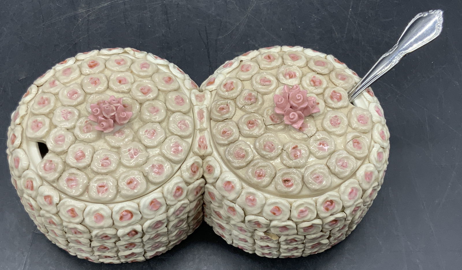 DC SPOOR 1957 Vintage Ceramic Double Jar W/ Spoon (1 of 11)