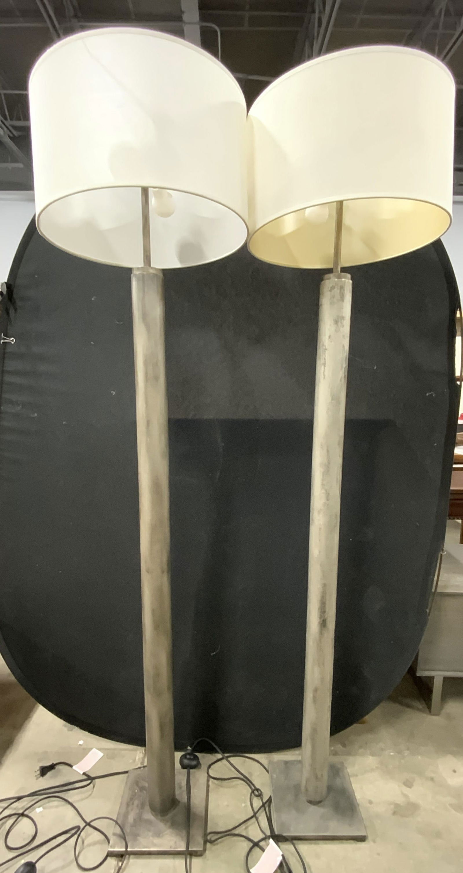 Pair INTERTEK Metal Floor Lamps W/ Drum Shades (1 of 9)