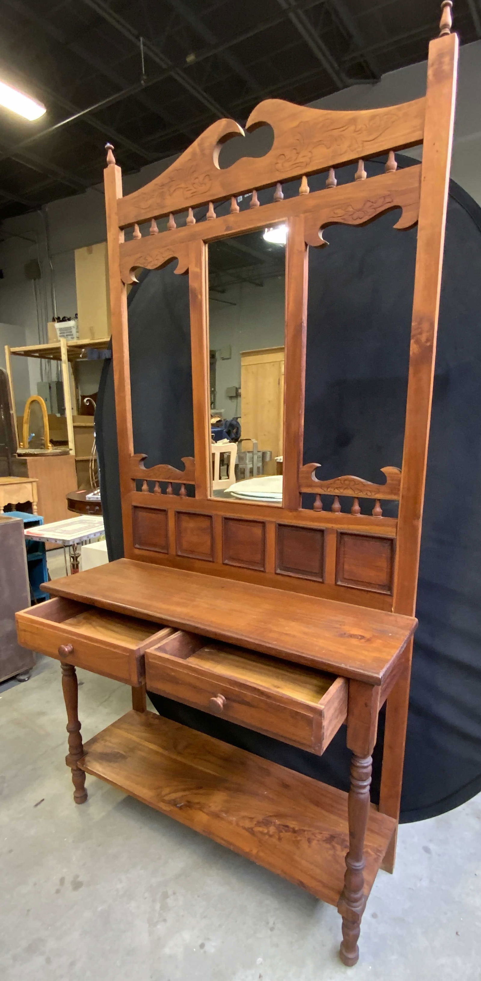 Vintage Wooden Mirrored Hall Stand W/ Two Drawers (1 of 10)