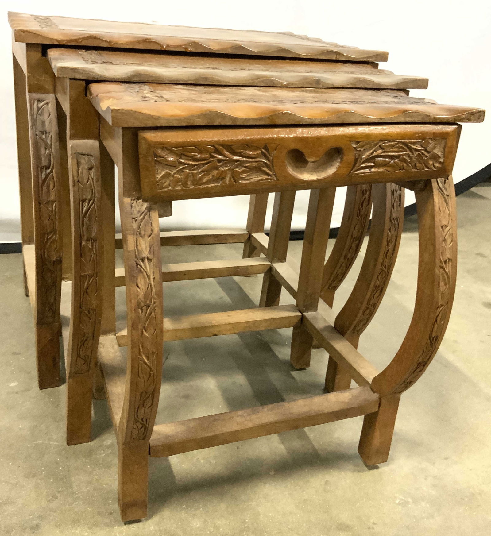 Set 3 Vintage Carved Wooden Nesting Tables (1 of 11)