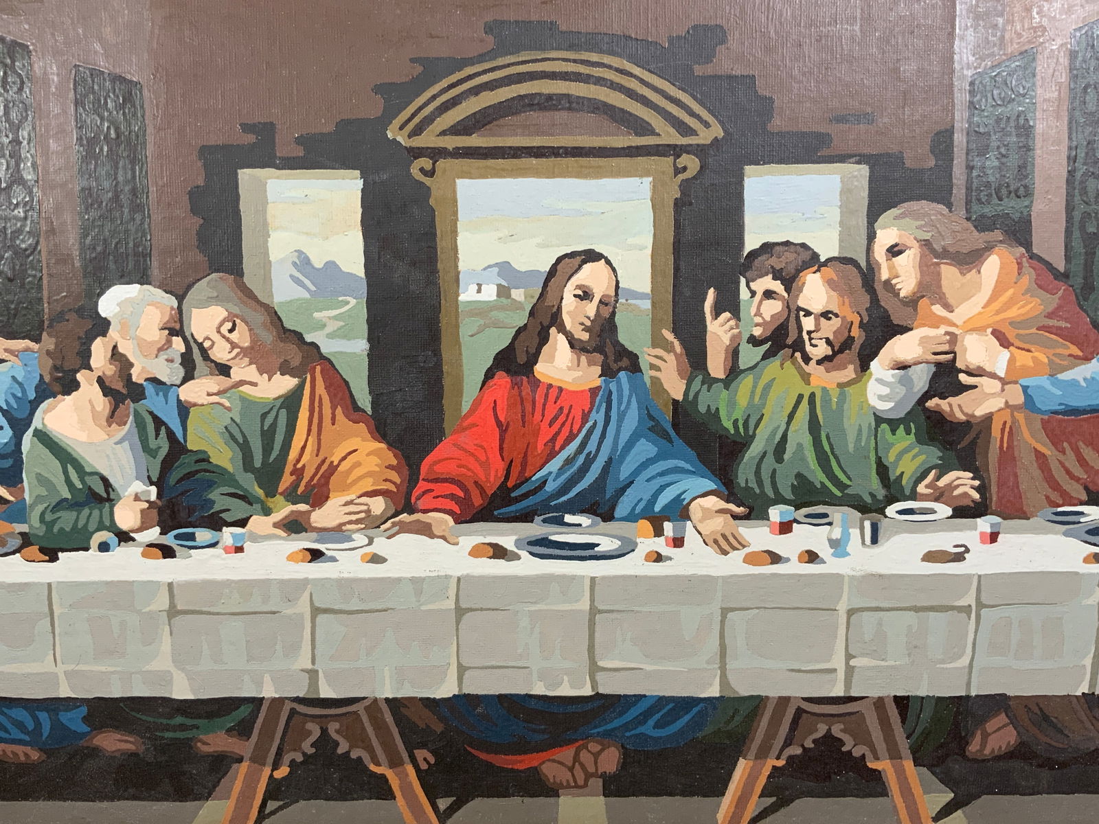 Vintage 1968 Framed Paint by Numbers Last Supper (1 of 10)
