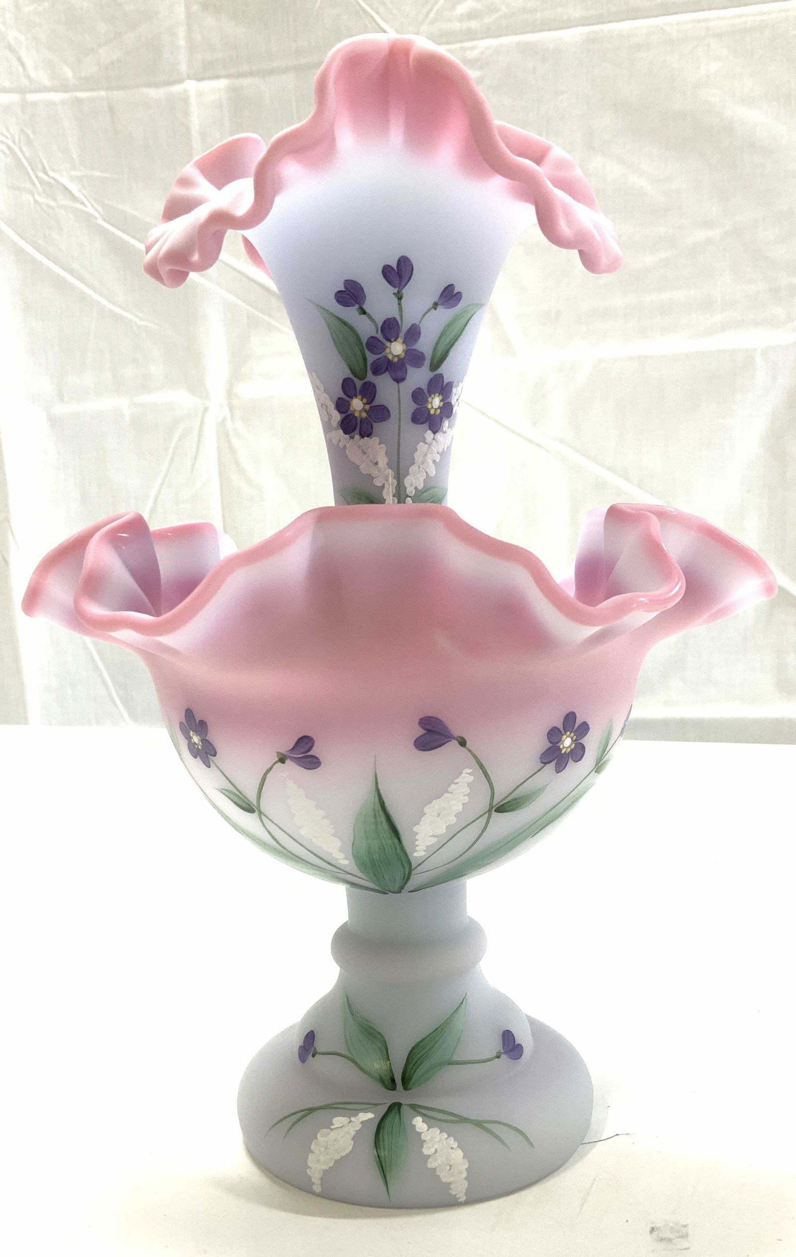 Signed & Hand Painted Fenton Art Glass Vessel (1 of 7)