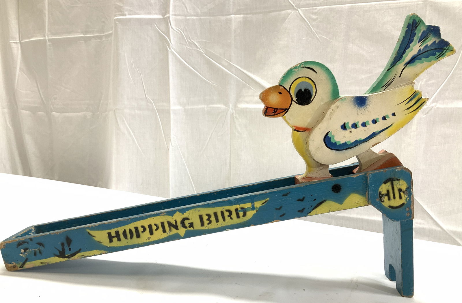 2 pc Wooden Folk Art Hopping Bird Toy, 1930s (1 of 11)