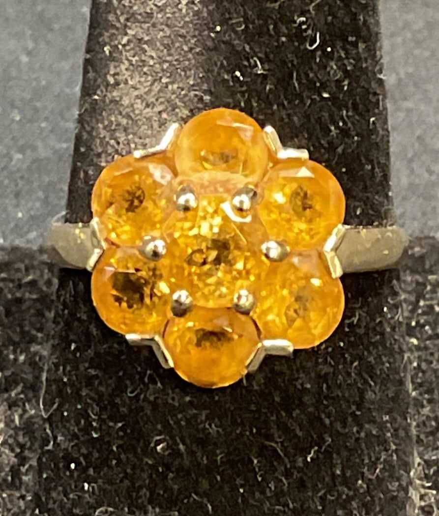 Signed 14k Gold & Citrine Flower Ring (1 of 6)