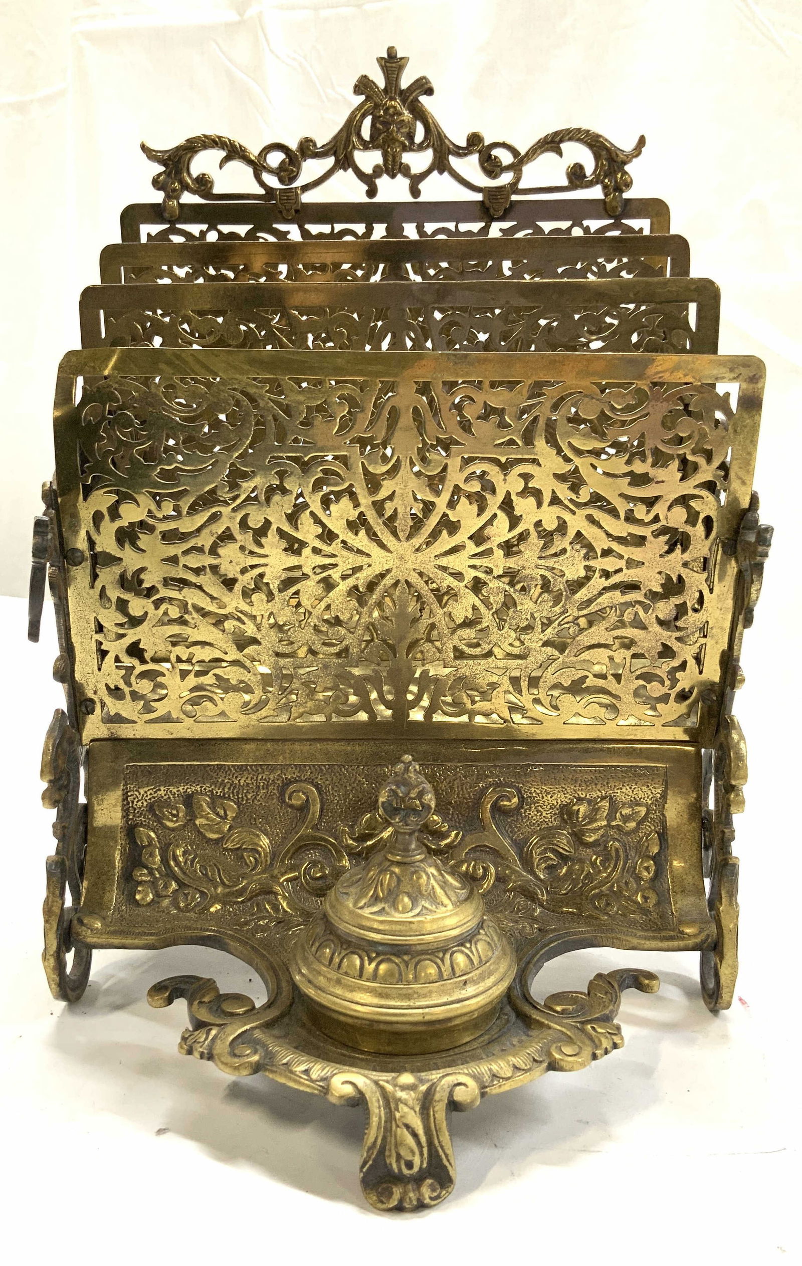 Antique French Gilt Brass Letter Holder/Ink Well (1 of 8)