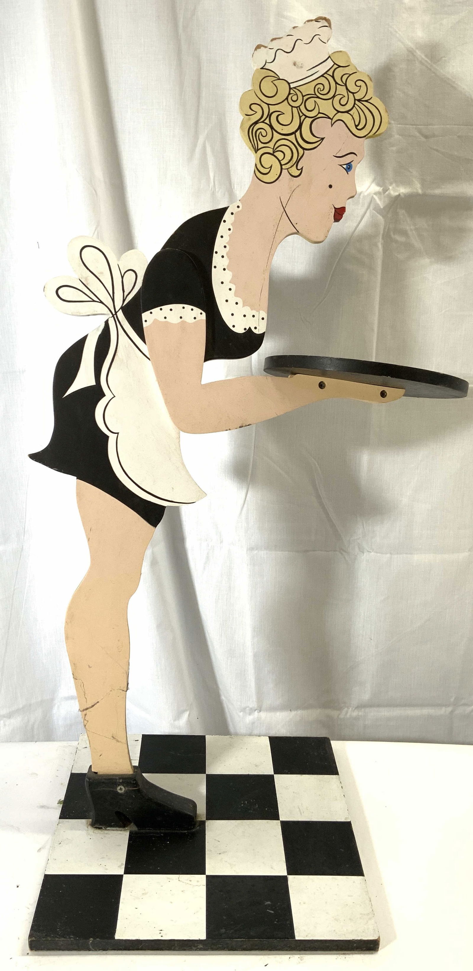 Antq Hand Painted Wood Maid Silent Butler Stand (1 of 8)