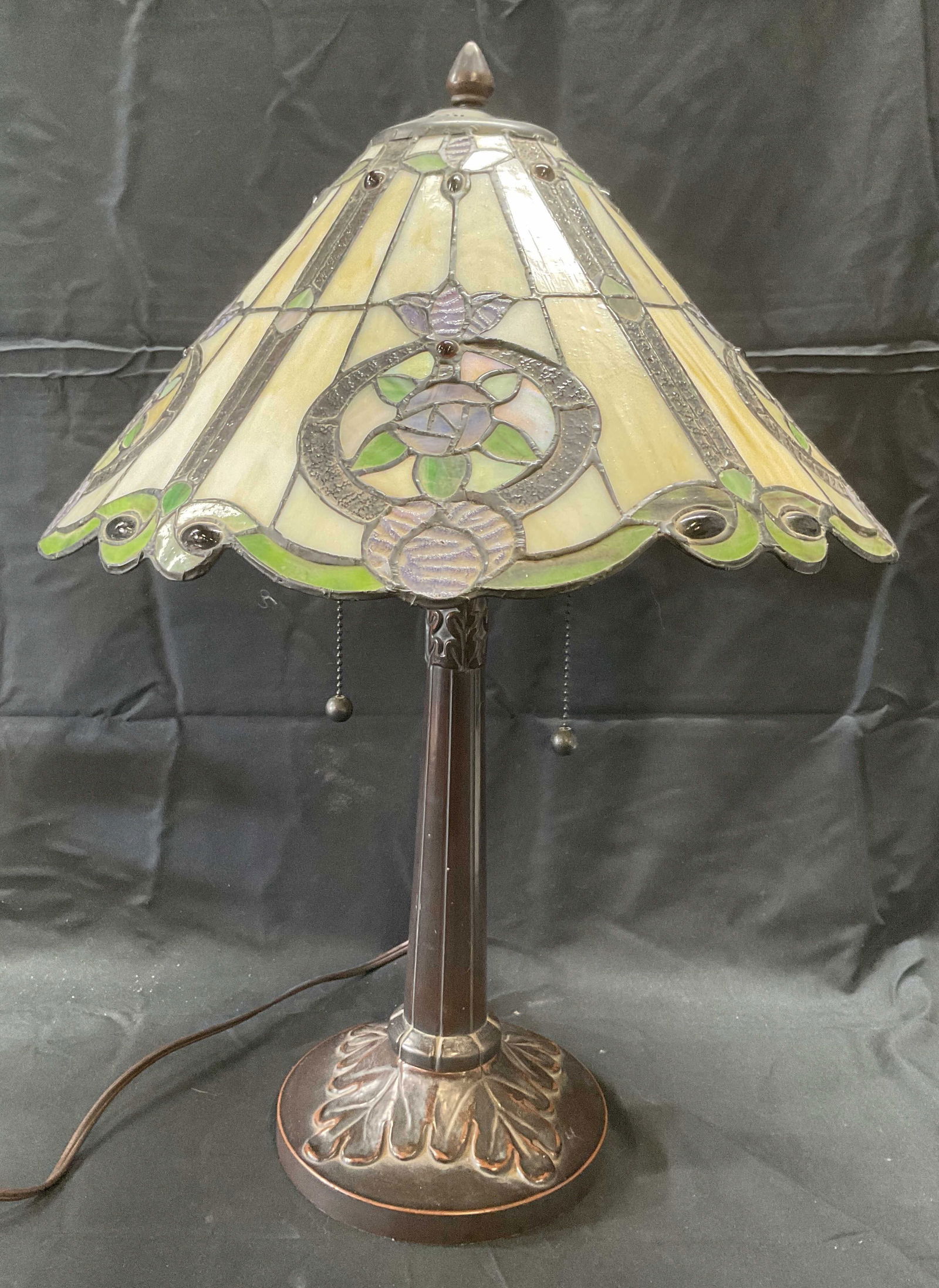 Vintage Slag Glass Floral Table Lamp (1 of 8)