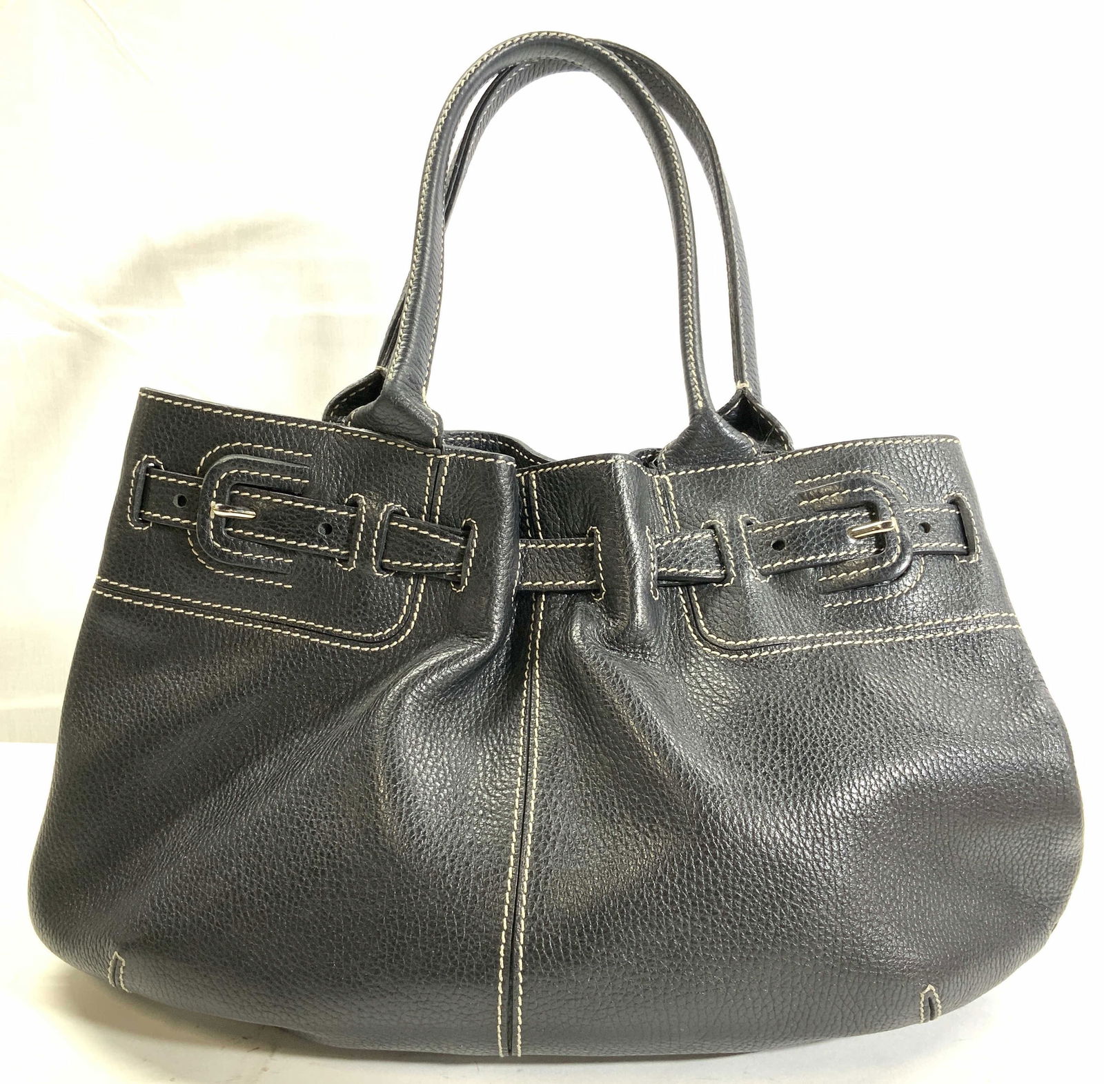 TODS Pebbled Leather Satchel in Black, Italy (1 of 14)