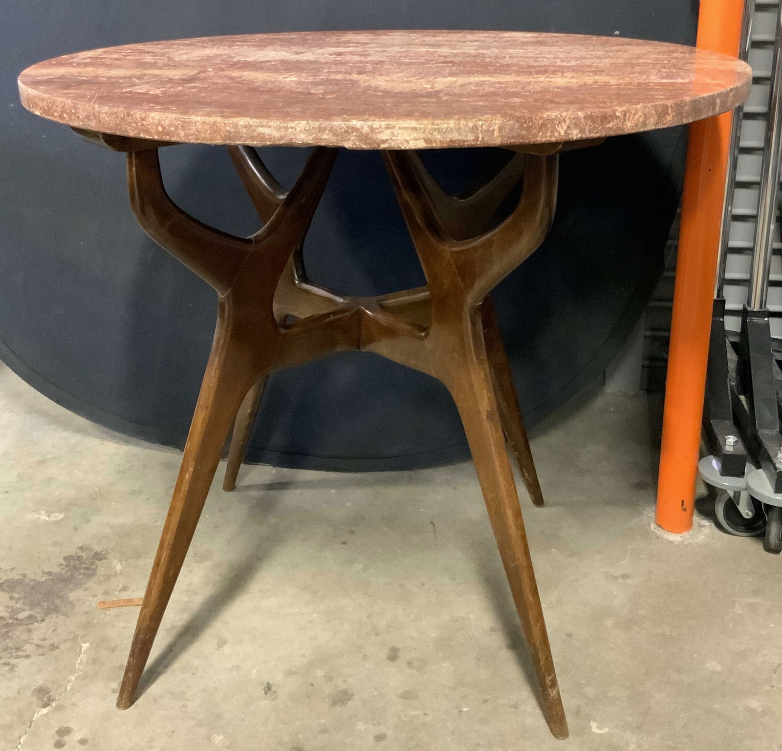 Vintage MCM Marble Top Table W/ Wooden Base (1 of 9)