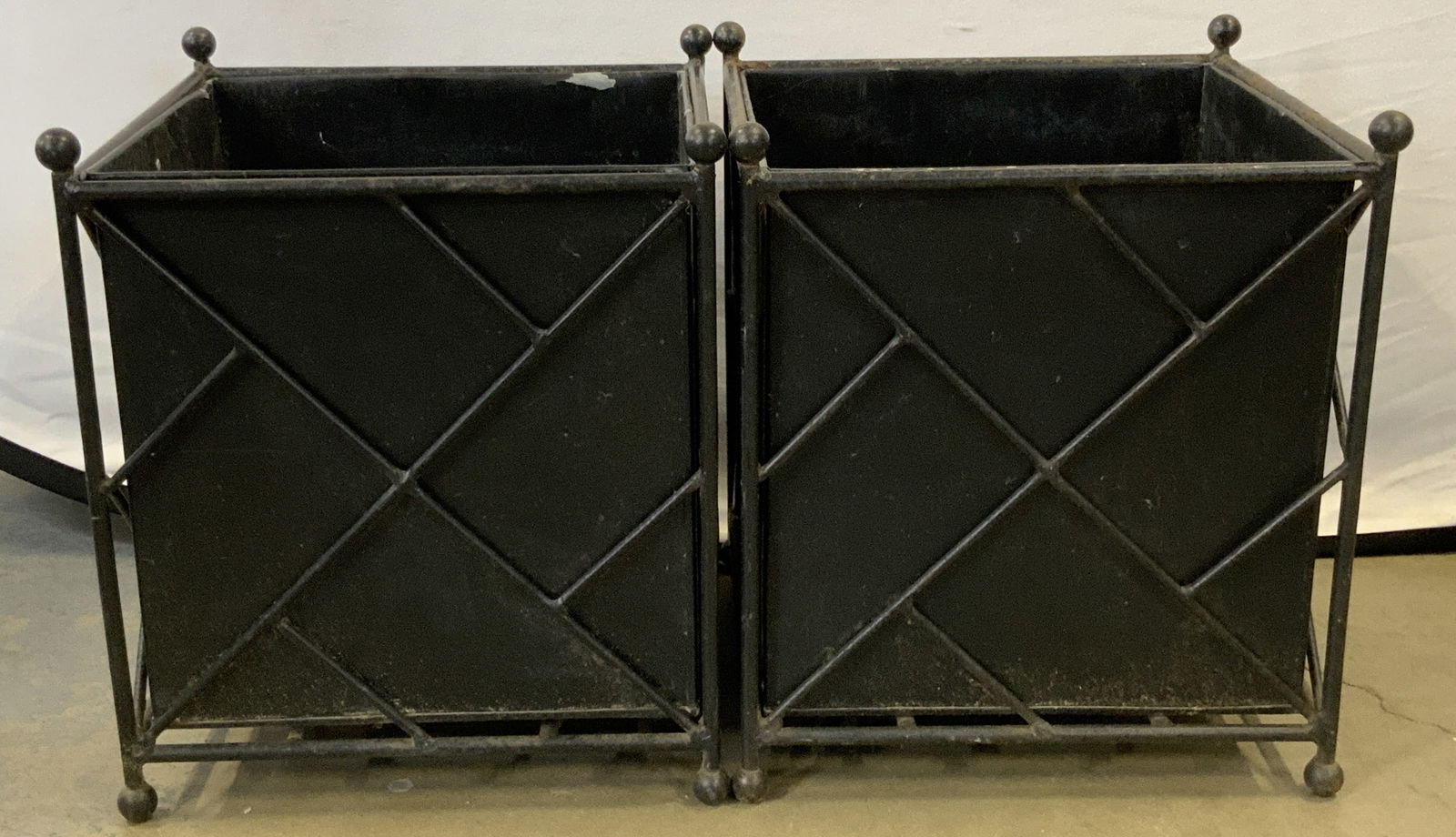 Pair Vintage Square Black Iron Planters (1 of 10)