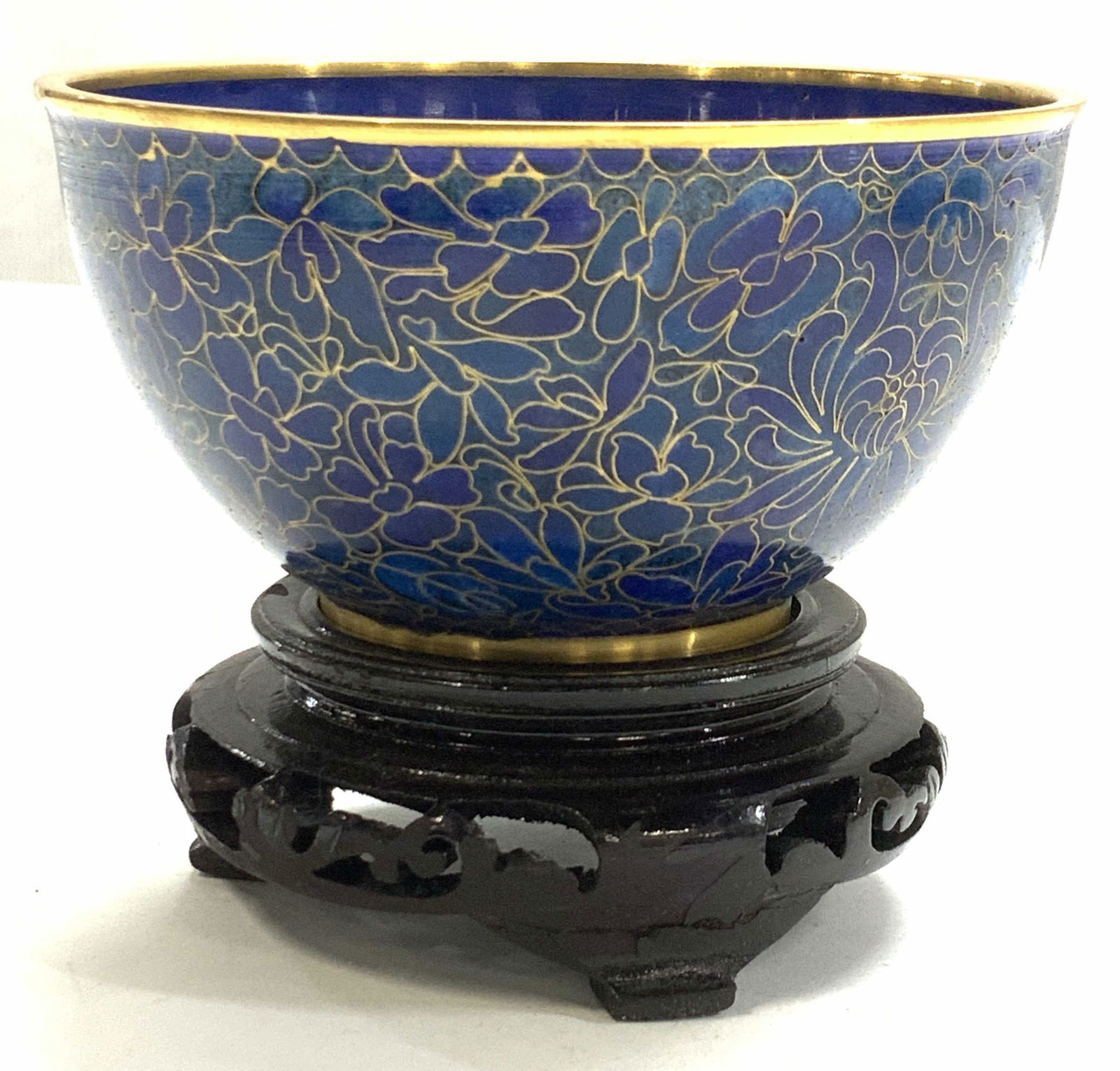 Sgn Sapphire Blue Asian Cloisonne Bowl on Stand, 2 (1 of 6)
