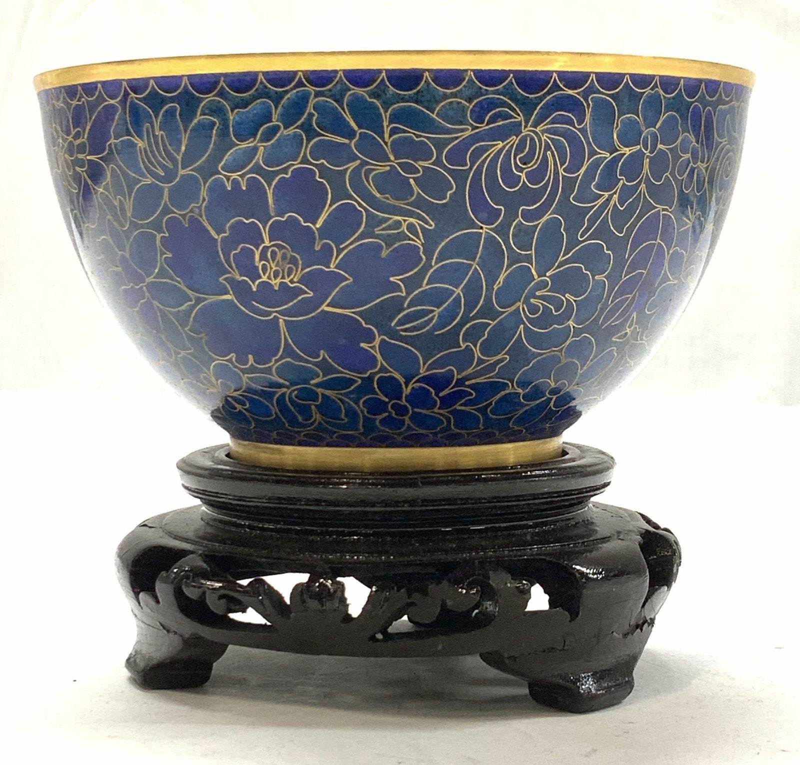 Sgn Sapphire Blue Asian Cloisonne Bowl on Stand, 2 (1 of 7)