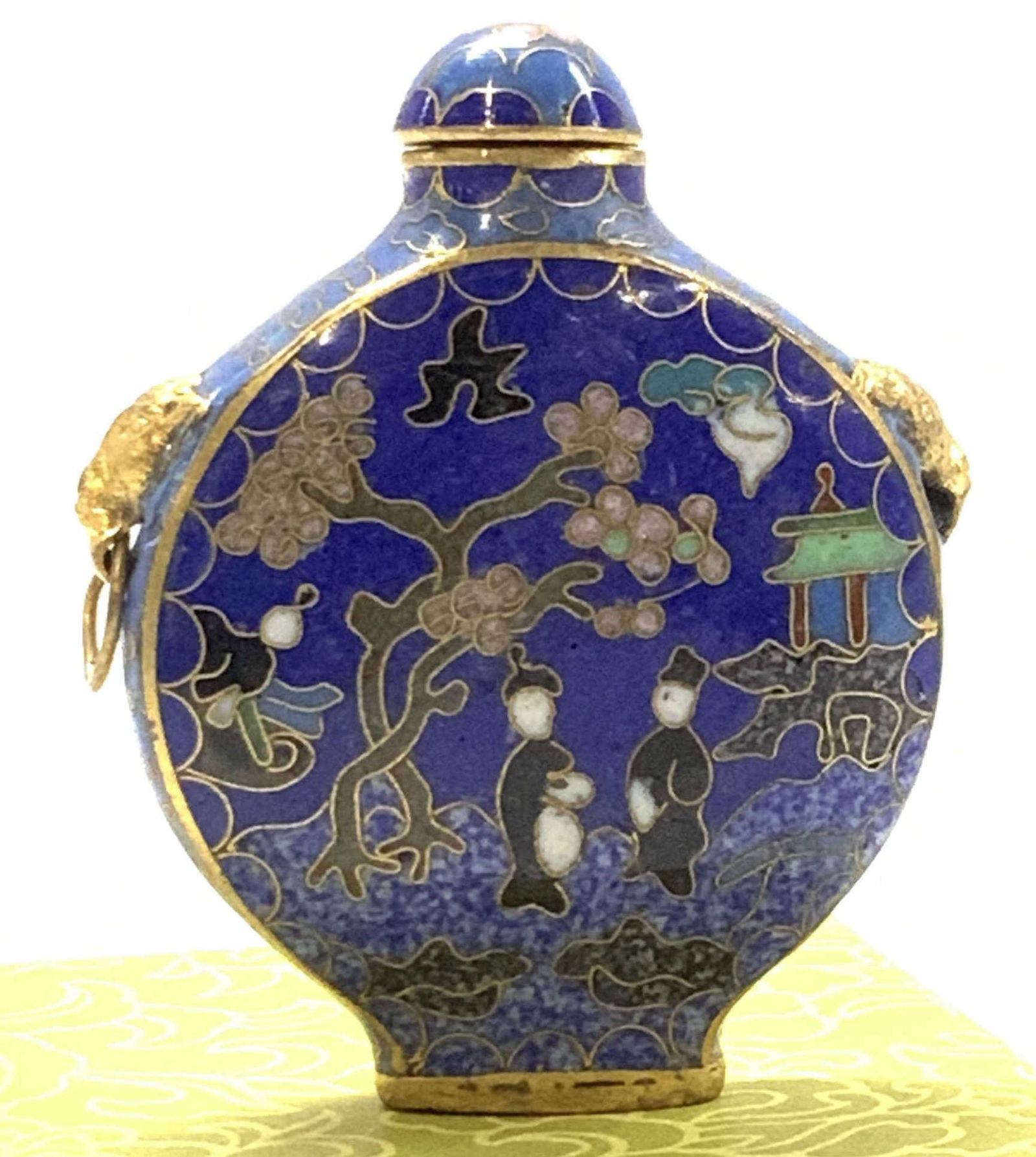 Collect. Cloisonne Snuff Bottle, Gilt Animal Ring (1 of 8)