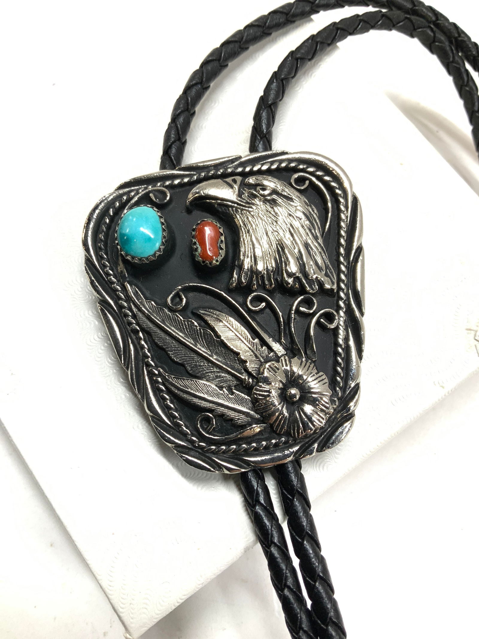 Turquoise & Coral Native American Bolo, New (1 of 7)