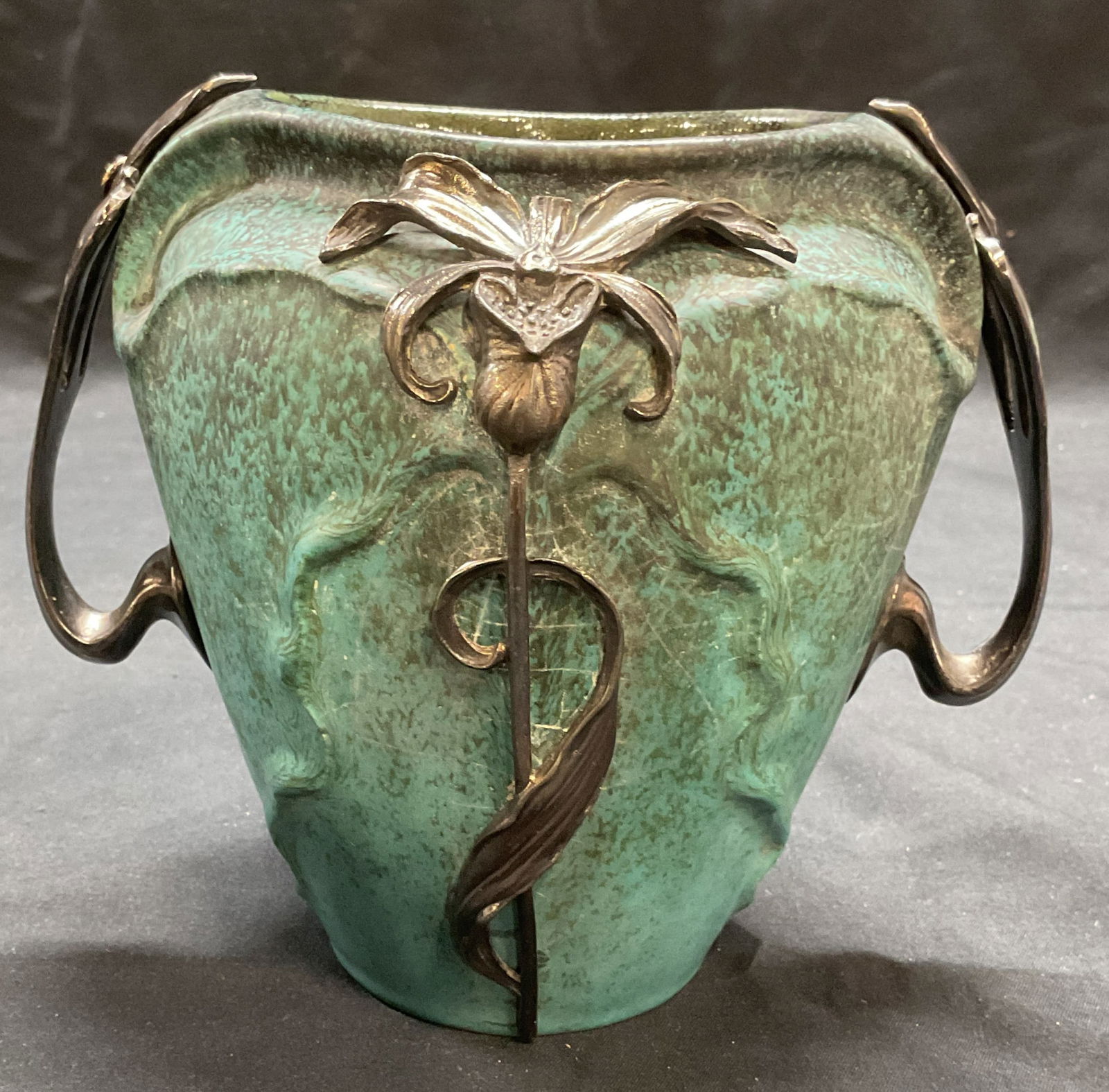 Vintage Blue Ceramic Silver Plated Flower Vase (1 of 7)