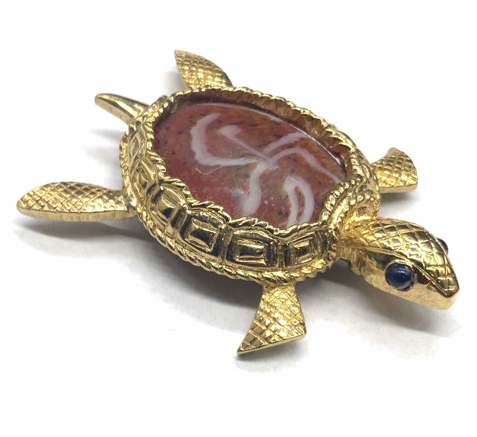 Vintage Costume Cabochon Turtle Brooch, Jewelry (1 of 8)