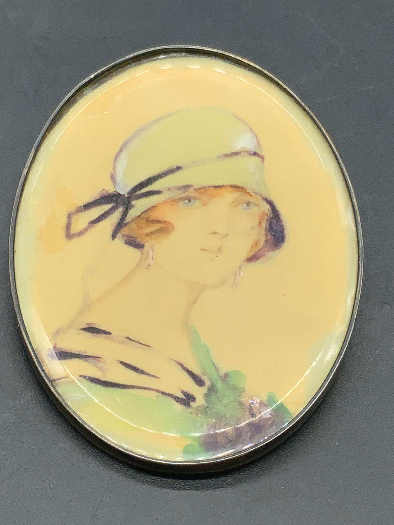 ES Signed Vintage Lady Watercolor Portrait Brooch (1 of 11)