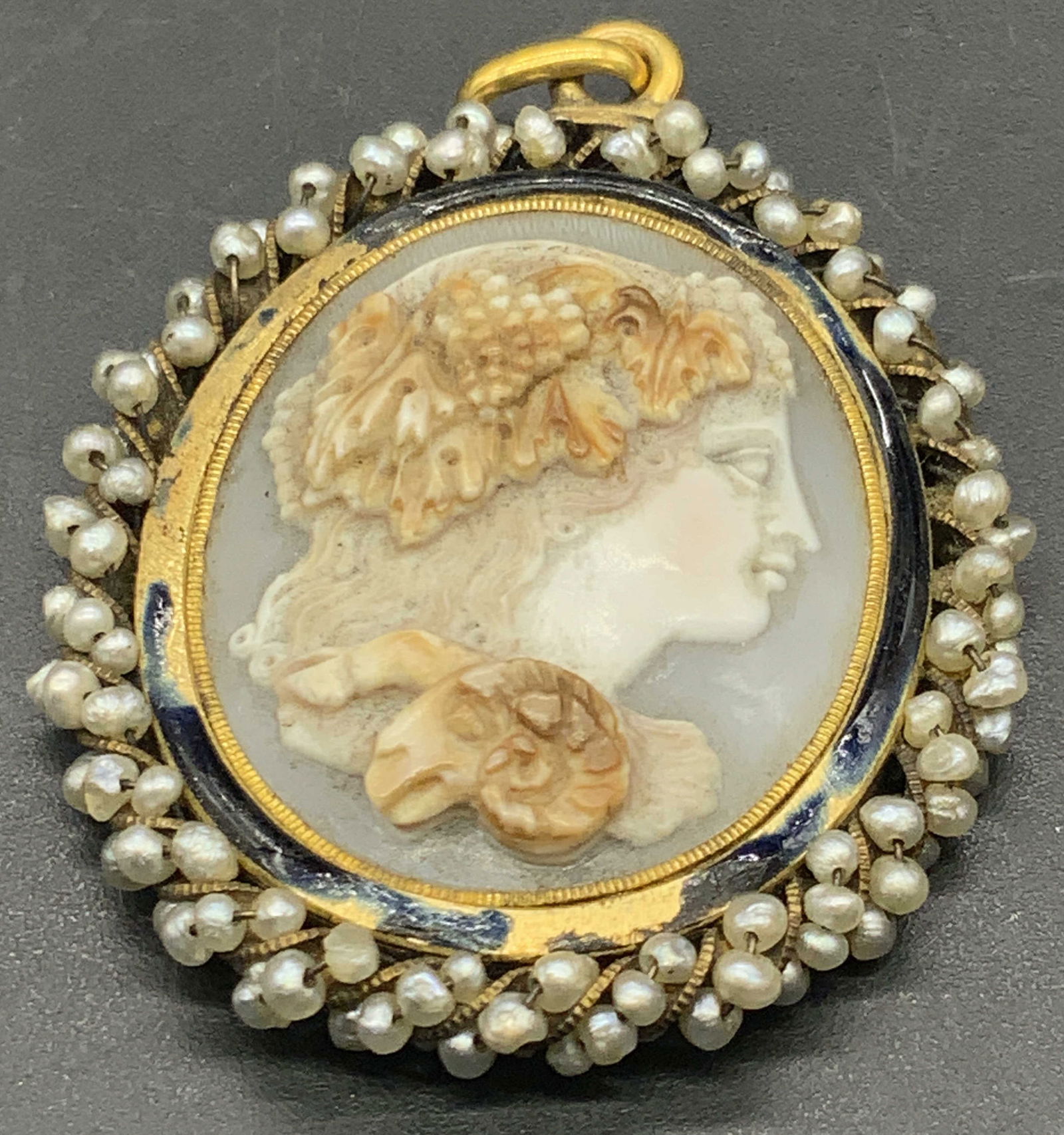 14K Yellow Gold Carved Female Bust Cameo Pendant (1 of 9)