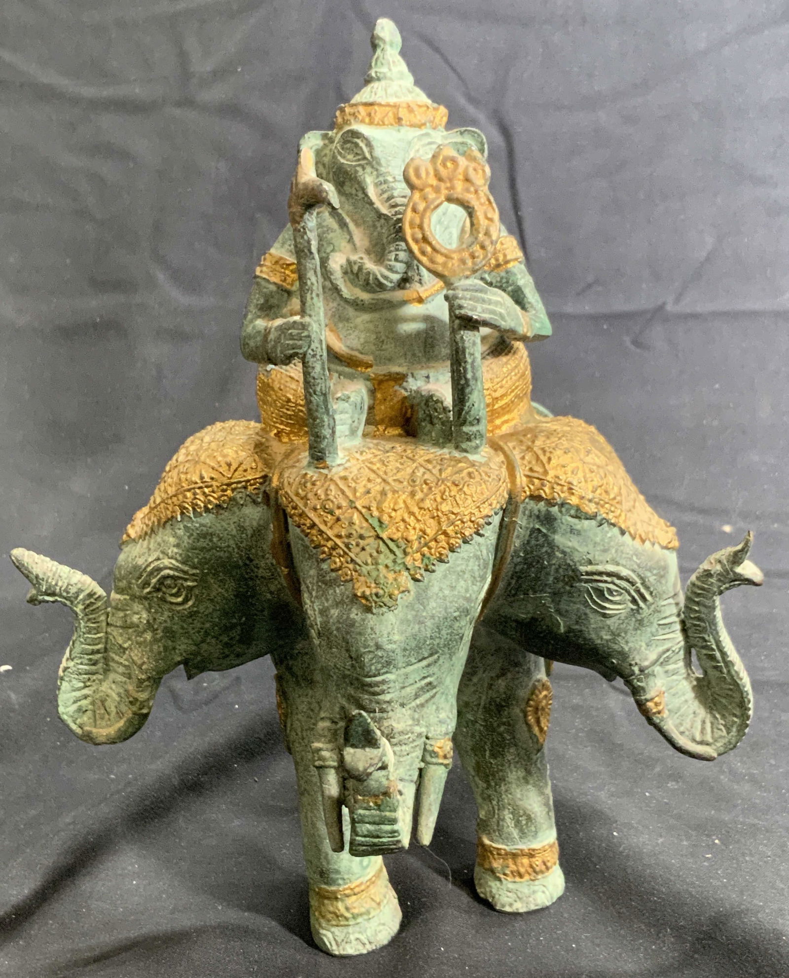 Gilt Metal 3 Headed Elephant Ganesh Figural (1 of 10)