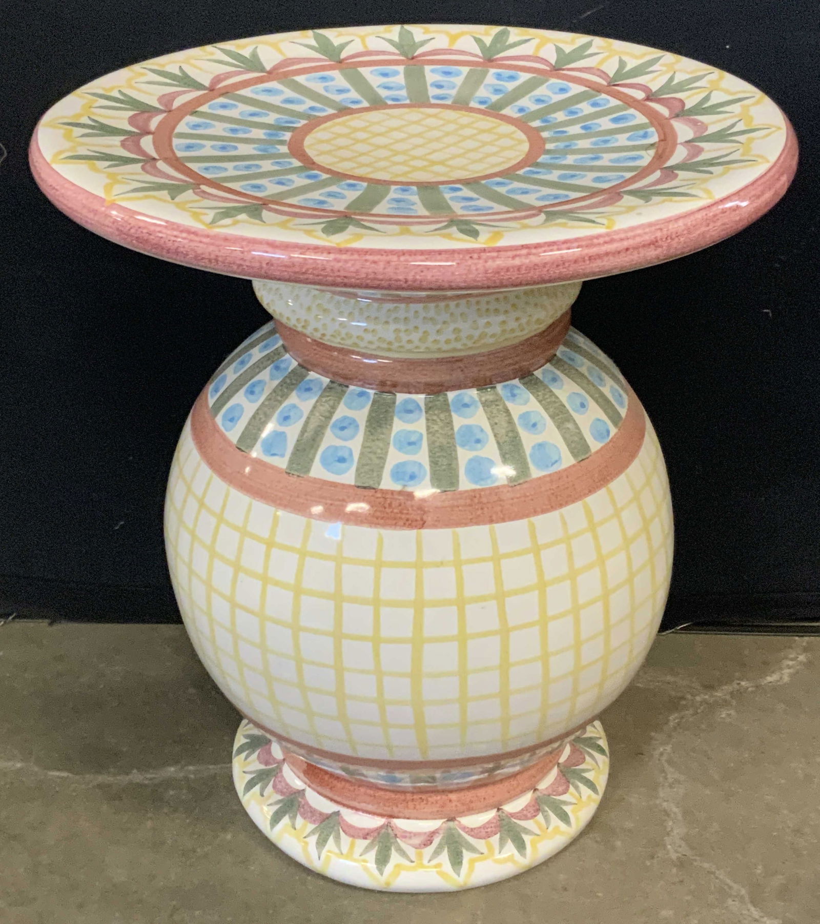 MACKENZIE CHILDS Pottery Pedestal Side Table (1 of 9)