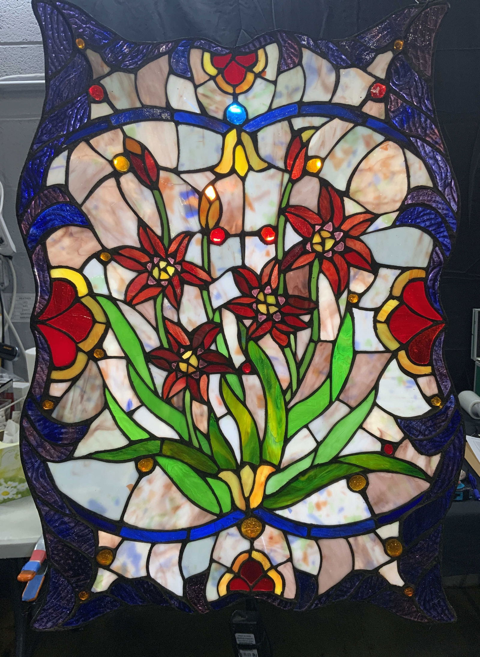 Stained Glass Wall Hanging Red Lilies (1 of 10)