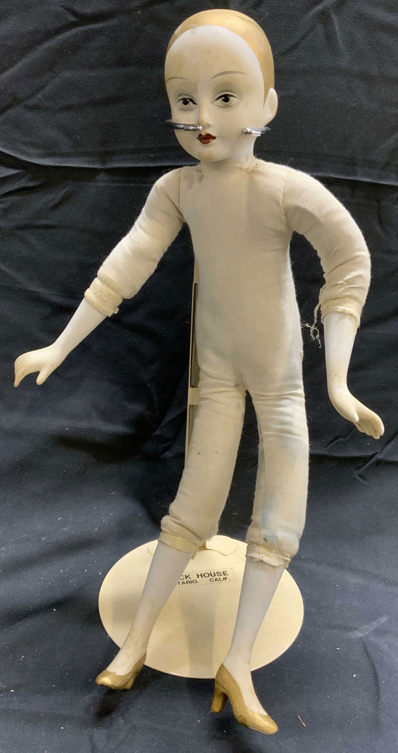 Vntg Porc Bisque & Cloth Body Doll W Stand (1 of 8)