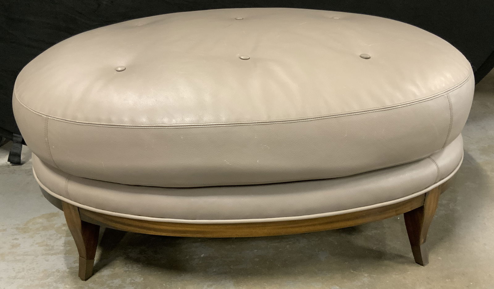 Oval Form Gray Leather Upholstery Ottoman (1 of 9)