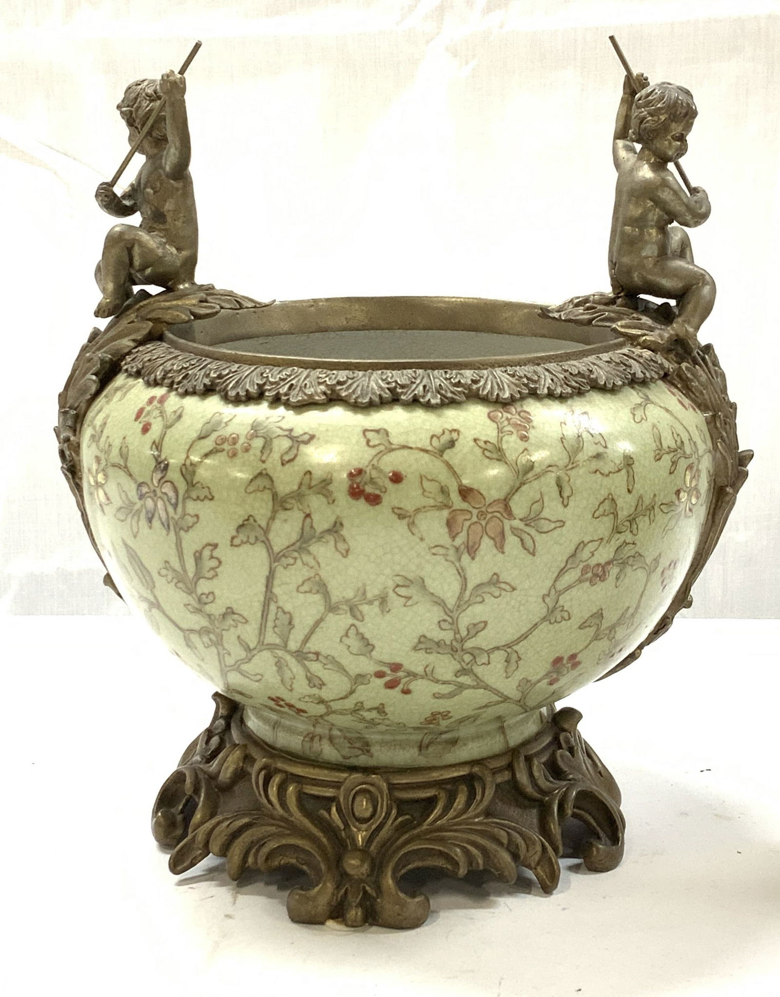 Chinese Porcelain & Metal Putti Vessel (1 of 7)