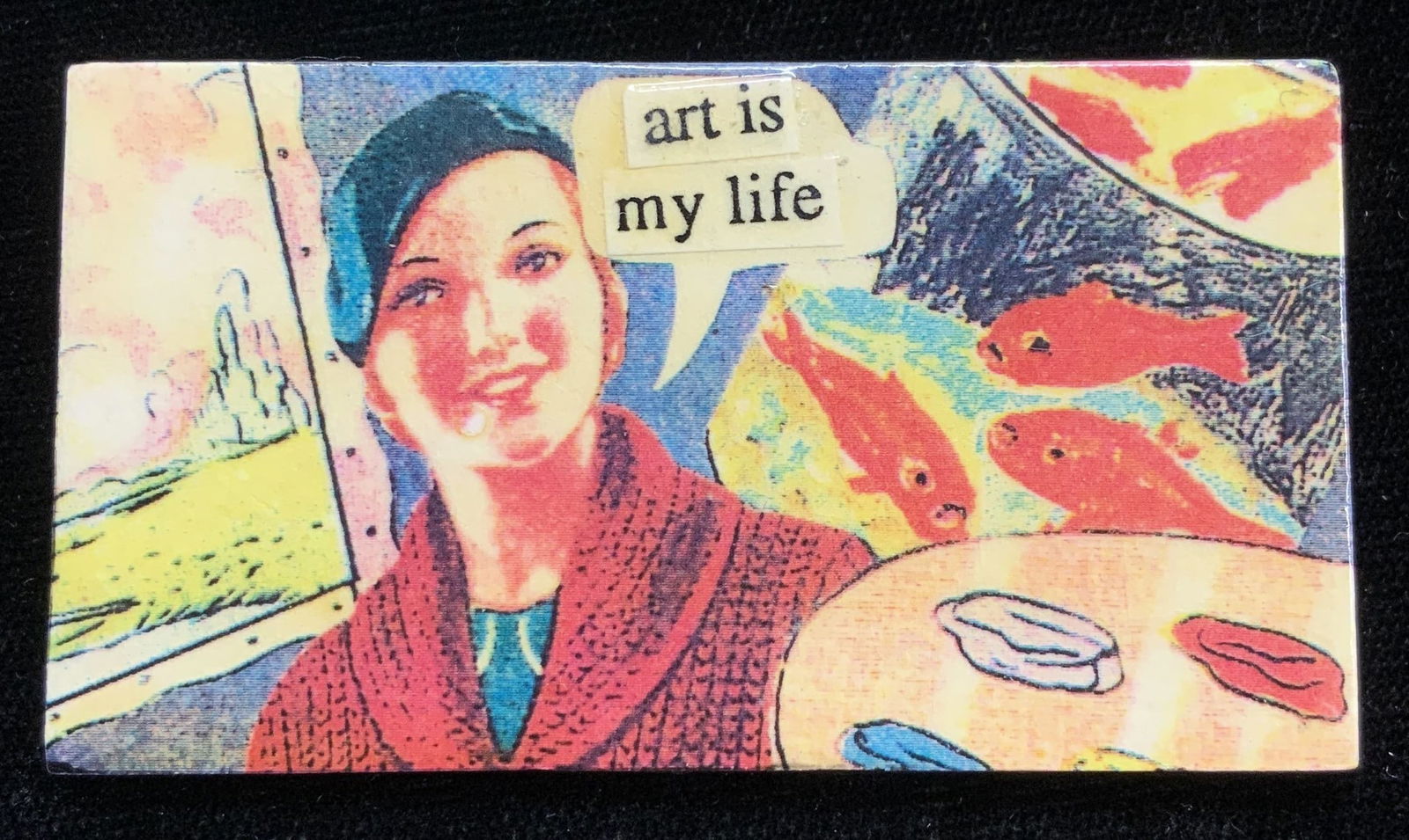 Signed Hand Crafted Decoupage MC Pop Art Brooch (1 of 6)