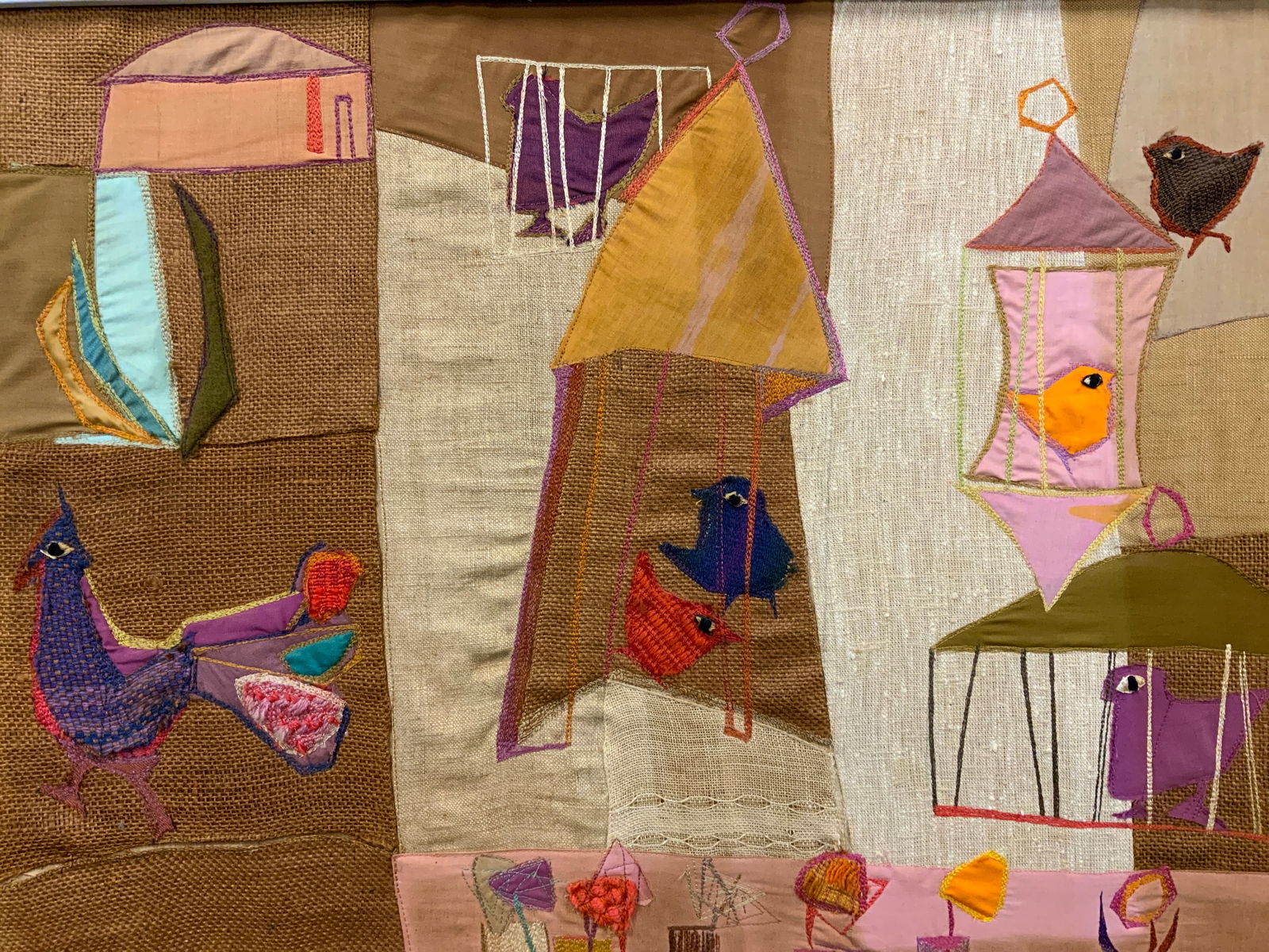 Carolyn Spiegel 1960s Framed Tapestry The Aviary (1 of 14)