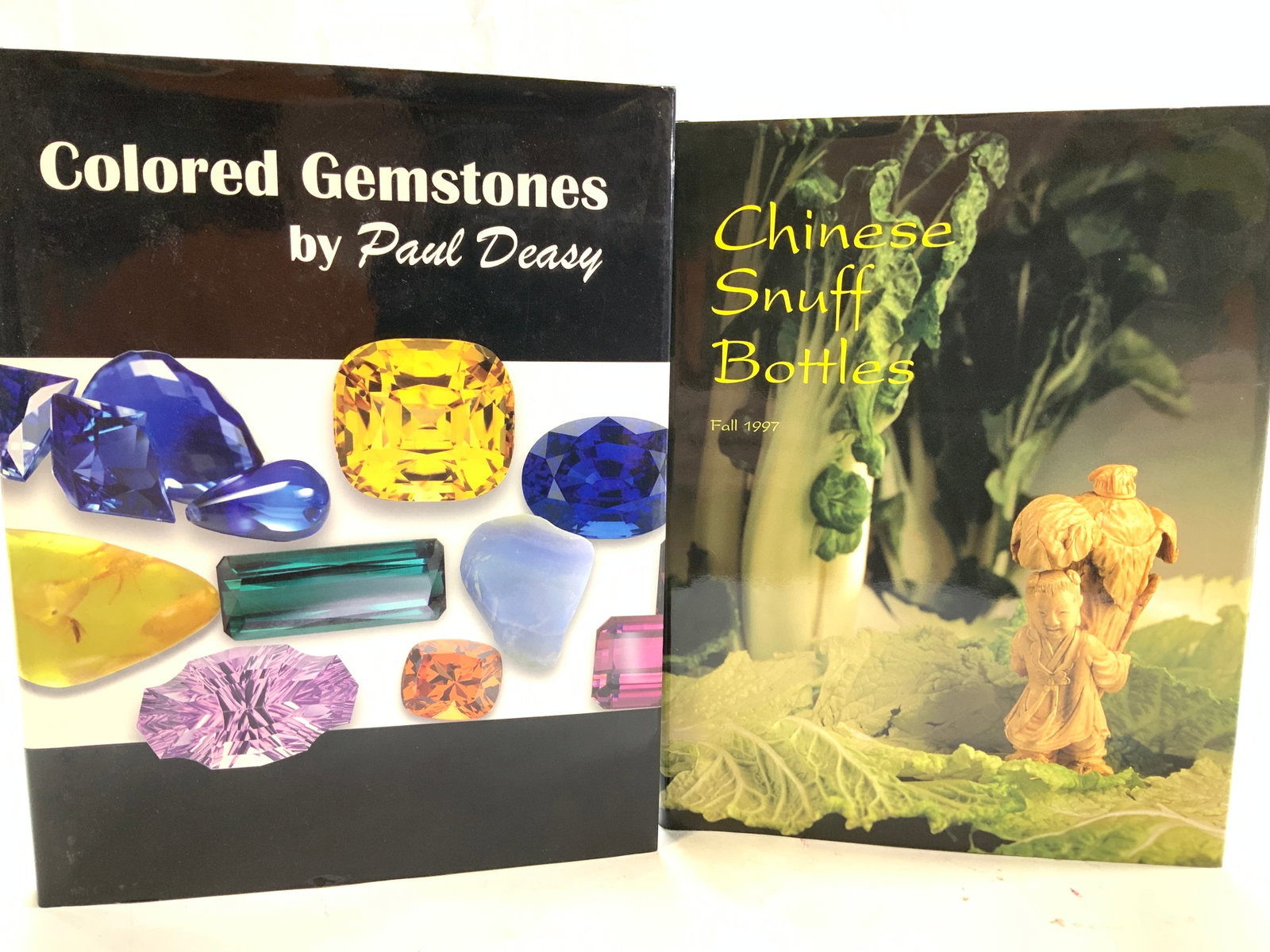 2 Gems, Chinese Snuff Bottles Illustr Bks 1997-03: Chinese Snuff Bottles , Fall 1997 , Asian antiques, Winter Park, FL . Colored photography and information on carved stone, cloisonne , Glass, Peking Chinese glass snuff bottles from the 17th century -